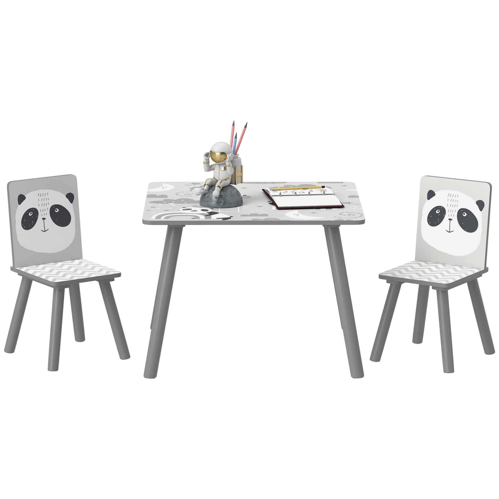 ZI7fae195d6d7e88b.jpg Set Tavolino e 2 Sedie per Bambini 3-8 Anni in MDF e Legno di Pino, Grigio - immagine 1