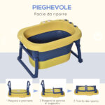 Vaschetta Bagnetto Neonato Pieghevole con Supporto Antiscivolo, Vaschetta da Bagno Portatile per Neonati e Bambini di 0-6 Anni con Foro di Scarico, 75,3x55,4x43cm, Blu e Giallo - immagine 5