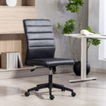 Sedia da Ufficio Ergonomica e Regolabile con Schienale Ricurvo, in Pelle PU e Acciaio, 58x53x97-107 cm, Nero - immagine 2