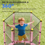 Tappeto Elastico per Bambini con Rete di Sicurezza e Pali Imbottiti Età 3-10 Anni, Ø140 x 190 cm, Rosa - immagine 7