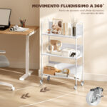 Carrello Portalibri Moderno a 3 Livelli con Ruote Girevoli per Libri e Riviste, 69x26x108 cm, Bianco - immagine 5