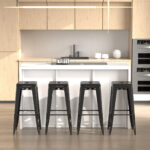 Set 4 Sgabelli da Bar in Metallo con Poggiapiedi per Interni ed Esterni, 43x43x76 cm, Nero - immagine 7