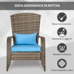 Sedia da Giardino Adironrack con Braccioli, in Rattan e Acciaio, 64x80x90 cm, Marrone e Blu - immagine 4