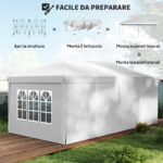 Gazebo 6x3 m Pieghevole da Giardino a 6 Pareti in Acciaio e tessuto Oxford con Funi e Picchetti, Bianco - immagine 4