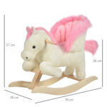 Cavallo a Dondolo Bianco e Rosa con Suoni e Struttura in Legno di Pioppo per Bambini 18-36 Mesi, 70x28x57cm - immagine 3