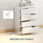Cassettiera 4 Cassetti Moderna e Minimal in Legno, 60x40x85 cm, Bianco Lucido - immagine 6