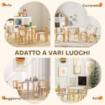 Set Tavolo e Sedie per Bambini 3-8 Anni 5 pz con Bordi Arrotondati in Legno Bianco - immagine 7