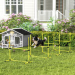 Set 4 Ostacoli Agility Dog per Addestramento Cani ad Altezza Regolabile con Borsa da Trasporto, Giallo - immagine 2