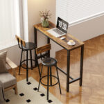 Set 2 Sgabelli da Bar Stile Industriale con Schienale, Seduta in Finta Pelle e Poggiapiedi, Marrone Rustico - immagine 8