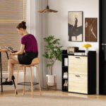 Scarpiera Slim con 2 Cassetti Ribaltabili e 3 Vani Aperti, Capacità 15 Scarpe, 83x24x90,5 cm, Nero - immagine 9