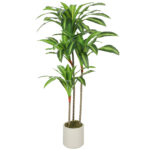 Pianta Artificiale di Dracena Verde in PEVA e Legno con Vaso Contenitore in PP e Cemento, 60x40x120 cm