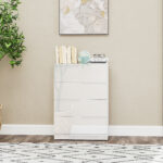 Cassettiera 4 Cassetti Moderna e Minimal in Legno, 60x40x85 cm, Bianco Lucido - immagine 7