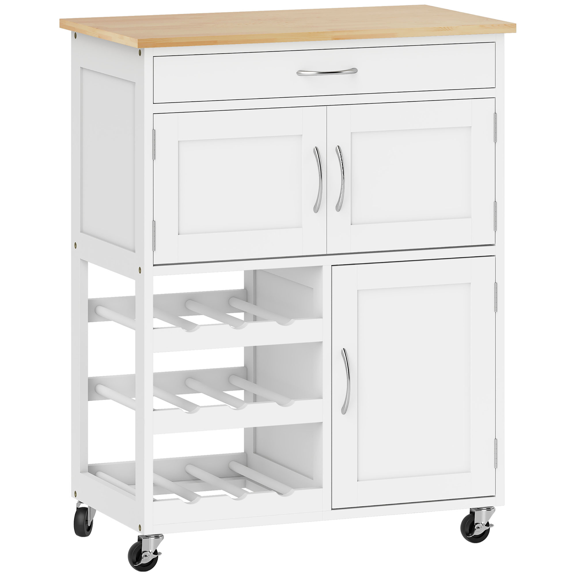 ZbLf31199992ab566.jpg Carrello Cucina con Portabottiglie, 3 Ante, 4 Ruote e Cassetto, Mobiletto Cucina Salvaspazio per Microonde e Spezie in Legno, 67x37x87 cm, Bianco e Rovere - immagine 1