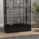 Gabbia per Uccelli con Vassoio Estraibile e Posatoi, Voliera per Pappagalli, 61x36,5x98cm, Nero - immagine 8