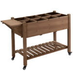 Fioriera da Esterno a 8 Vasi con Ripiano Laterale e Mensola Inferiore, in Legno di Abete, 123x54x87 cm
