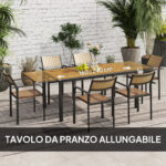 Set Tavolo da Giardino Allungabile con 6 Sedie da Esterno Impilabili, Acciaio e Textilene, Marrone - immagine 4