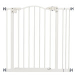 Cancelletto per Cani Estensibile con 2 Blocchi e Chiusura Automatica, in Metallo e Plastica, 74-87x78 cm, Bianco