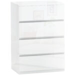Cassettiera Moderna 4 Cassetti Antiribaltamento in Legno, 55x33x80 cm, Bianco Lucido