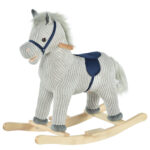 Cavallo a Dondolo per Bambini 3-6 Anni con Suoni in Peluche, 73x35x64cm, Grigio