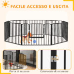 Recinto per Cani a 8 Pannelli Modulabili da Interno ed Esterno, in Acciaio, 164x164x60 cm, Nero - immagine 7