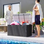 Panca Contenitore 380L in HDPE con 2 Maniglie Laterali e Leva a Gas, 115x60x60 cm, Nero e Grigio - immagine 8
