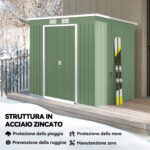 Casetta da Giardino in Acciaio con Doppia Porta Scorrevole e Prese d'Aria, 213x130x173 cm, Verde - immagine 4