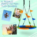 Altalena Rotonda a Nido per Bambini di +3 Anni per Giardino, Esterni, Interni, Cameretta, Multicolor Φ1x120-180Acm - immagine 7