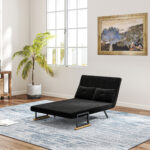 Divano Letto 3 in 1 in Tessuto Effetto Velluto con Schienale Regolabile e 2 Cuscini, 102x73x81 cm, Nero - immagine 9