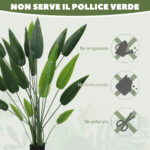 Pianta Artificiale Verde di Uccello del Paradiso da 20 Foglie di 140 cm con Vaso, in PE, PEVA e PP - immagine 7