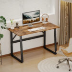 Scrivania per Camera Stile Industriale con Angoli Arrotondati, in Legno e Acciaio, 120x60x76 cm, Nero e Marrone - immagine 2