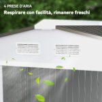 Casetta da Giardino in Lamiera d'Acciaio con Doppie Porte Scorrevoli, 277x195x192cm, Argento - immagine 8