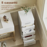Cassettiera a 5 Cassetti per Camera da Letto e Soggiorno in Legno FSC, 30x30x95 cm, Bianco - immagine 4