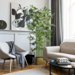 Pianta di Bambù Artificiale Alta 180 cm da 1640 Foglie con Base in Legno di Pino 35x10x10 cm, Verde - immagine 2