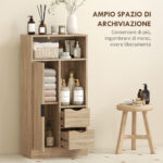 Mobile Bagno Salvaspazio Slim con 2 Cassetti, Ripiani e Armadietto, 50x25x1 cm, Legno Naturale - immagine 4