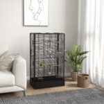 Gabbia per Uccelli con Vassoio Estraibile e Posatoi, Voliera per Pappagalli, 61x36,5x98cm, Nero - immagine 2