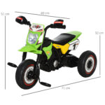 Triciclo per Bambini Stile Moto a Pedali con Luci e Suoni, 3 Ruote Larghe, Età 18-36 Mesi, 71x40x51cm, Verde - immagine 3
