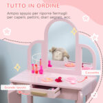 Tavolo per Trucco per Bambine 3-6 Anni con Sgabello, Cassetti e Specchio Coordinato in Acrilico, Rosa - immagine 5