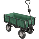 Carrello da Giardino in Acciaio da 114L con Sacca Portaoggetti e Pareti Rimovibili, 105x51x54 cm, Verde