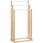Portasciugamani a 3 Sbarre in Bambù , Design Leggero e Portatile, 48x25,8x94 cm, color Legno