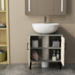 Mobile Bagno sottolavabo con Doppia anta e ripiano in Truciolato, 60x30x60cm, Grigio e color Quercia - immagine 9