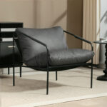 Poltrona da Salotto in Pelle PU e Telaio in Metallo con Cuscini Spessi, 74,5x75x77 cm, Grigio Carbone - immagine 2