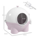 Lettiera per Gatti 4kg Max con Coperchio e Paletta Inclusa, 53x51x48 cm, Bianca e Rosa - immagine 3