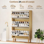 Scarpiera Slim Moderna con 3 Cassetti Ribaltabili per 24 Paia di Scarpe, 80x24x127 cm, Bianco - immagine 5