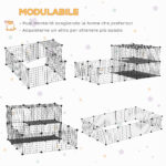 Recinto per Conigli Modulabile in Metallo con Scaletta e Accessori Montaggio, 175x105x70cm - Nero - immagine 5