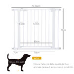 Cancelletto per Cani con Meccanismo Intelligente, Fissaggio a Pressione, Installazione senza Fori, Larghezza Regolabile 75-96cm, Bianco - immagine 3
