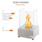 Camino a Bioetanolo da Tavolo con Bruciatore da 0,4L, Biocamino in Acciaio e Vetro per Interni ed Esterni, 20x20x33cm, Argento - immagine 4
