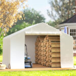 Capanno da Giardino e Tenda Garage 3x3 m Impermeabile con Porta Avvolgibile, Metallo e PE, Bianco - immagine 8