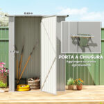 Capanno Porta Attrezzi in Metallo con Tetto Inclinato e Porta Bloccabile, 142x86x189 cm, Argento - immagine 5