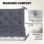 Cuscino da Giardino in Stile Capitonné con 6 Lacci, in Cotone e Poliestere, 150x98x8 cm, Grigio Scuro - immagine 5