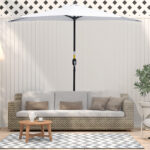 Ombrellone da Terrazza a Mezzaluna con Apertura a Manovella e Palo a 2 Sezioni, 2,6x1,35 m, Bianco - immagine 2